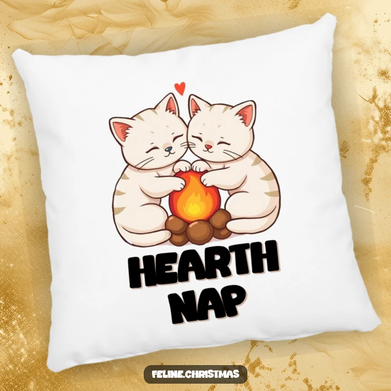 Funny Kawaii Cats Pillow: Two cats snuggle by a warm hearth, adding funny coziness and charm to any room.