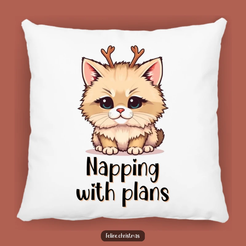 Funny Cuddle Pillow: Mischievous Cat Antlers, Cozy Holiday Decor Gift