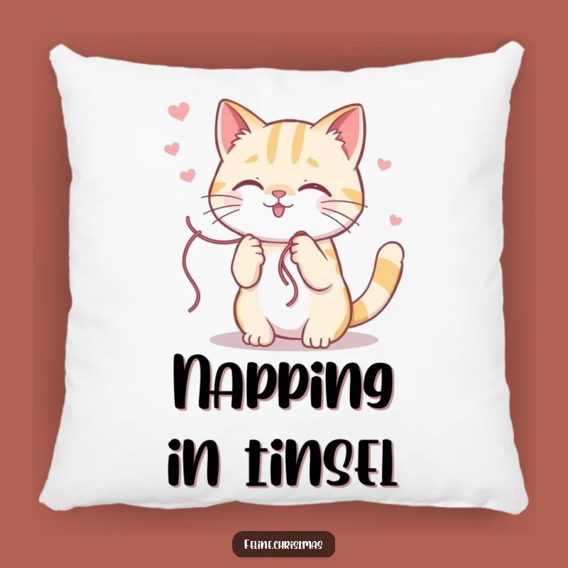 Funny Kawaii Cat Tinsel Throw Pillow - Cozy Comfort & Humor