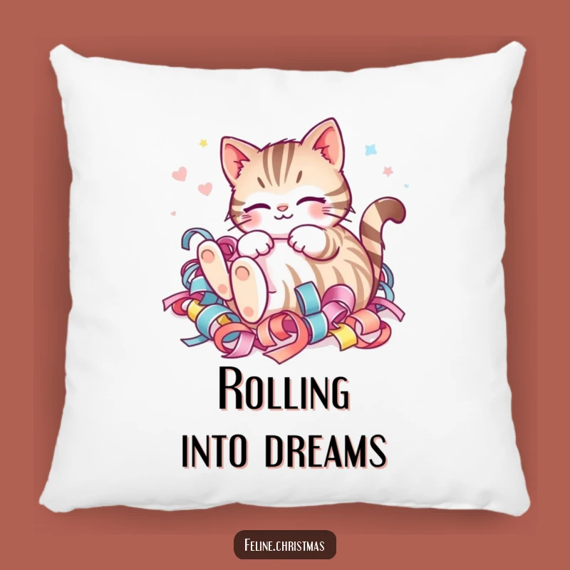 Funny Kawaii Striped Cat Ribbon Pillow: Cozy Festive Comfort with Hilarious Feline Joy!