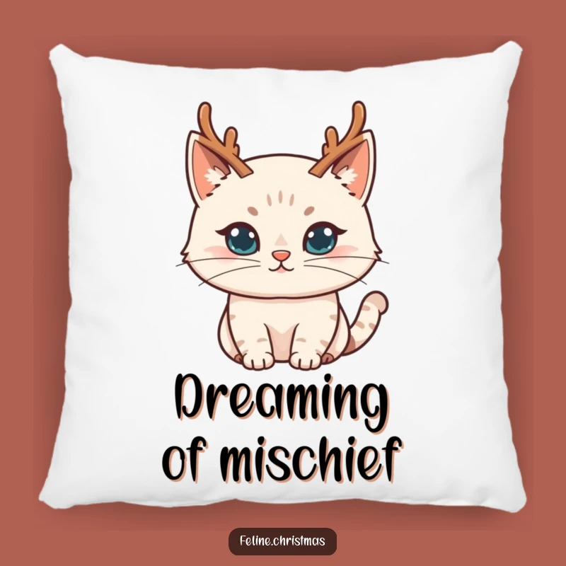 Funny Mischievous Cat Reindeer Throw Pillow - Cozy Comfort & Pranks