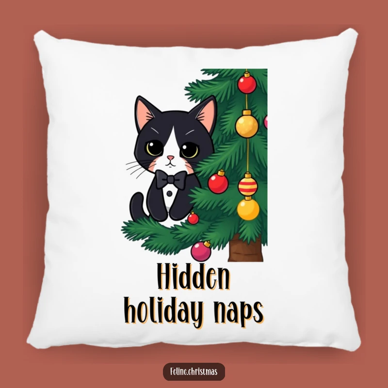 Funny Tuxedo Cat Christmas Pillow: Cozy Hidden Kitty, Festive Holiday Accent