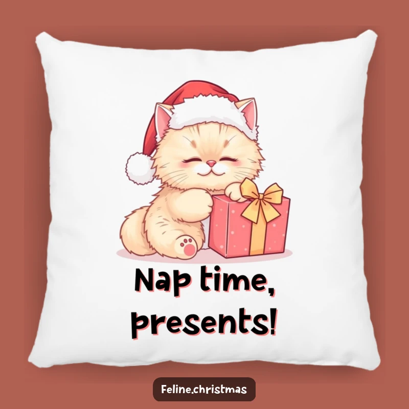 Funny Persian Cat Santa Pillow: Cute Kitty Kneading Present, Cozy Holiday Accent