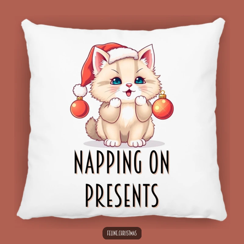 Funny Cat Santa Hat Pillow: Cozy Festive Accent, Playful Kitty, Perfect Holiday Gift!