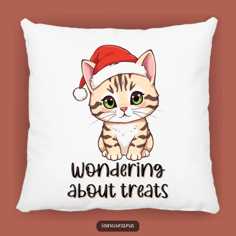 Funny Tabby Cat Santa Hat Pillow - Cozy Curious Cat Decor