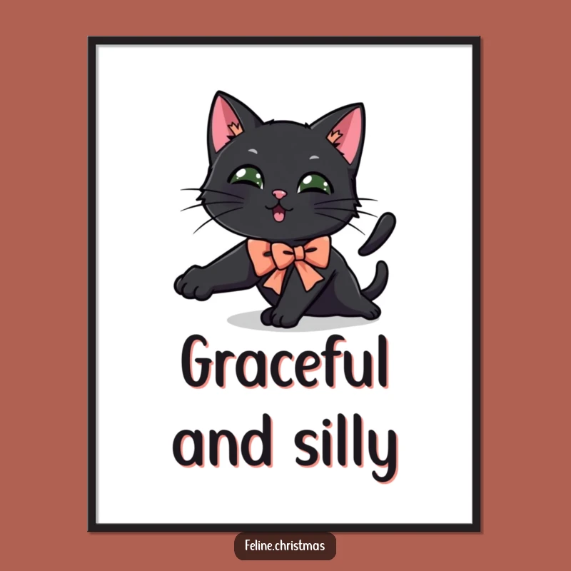 Funny Black Cat Festive Bow Digital Art - Instant Playful Print