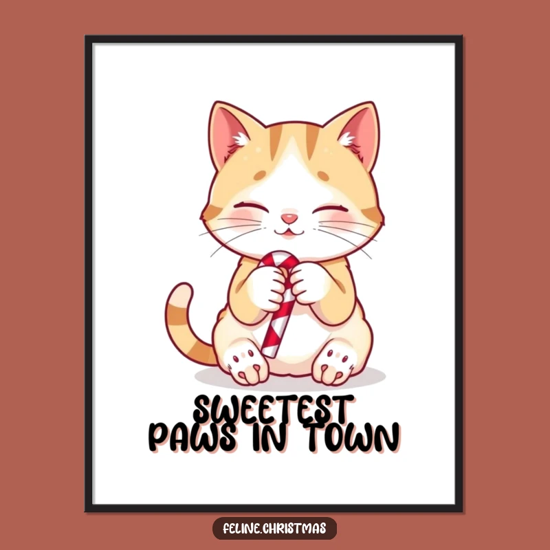 Funny Cat Candy Cane Digital Print: Instant Download Cute Kitty Art