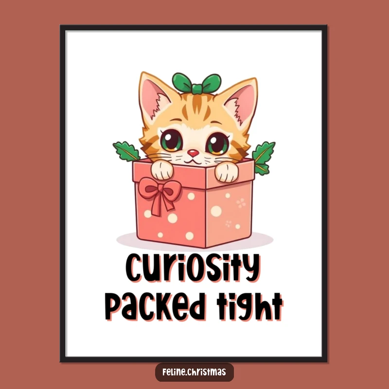 Funny Cat Gift Box Digital Print: Festive Wall Decor, Curious Kitty, Instant Holiday Gift!