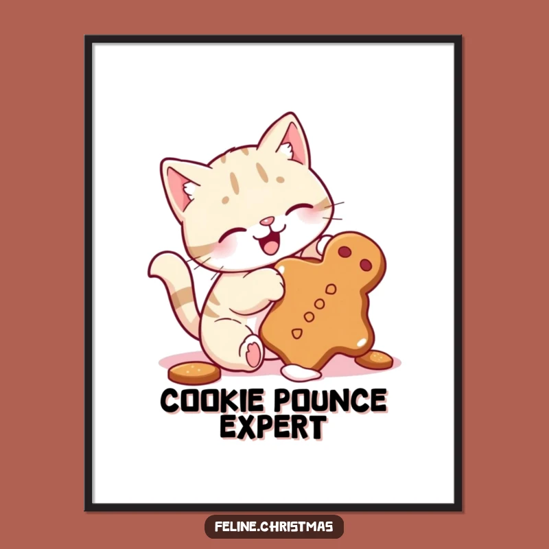 Funny Cat Gingerbread Cookie Batting Digital Art - Playful Holiday Decor Gift!