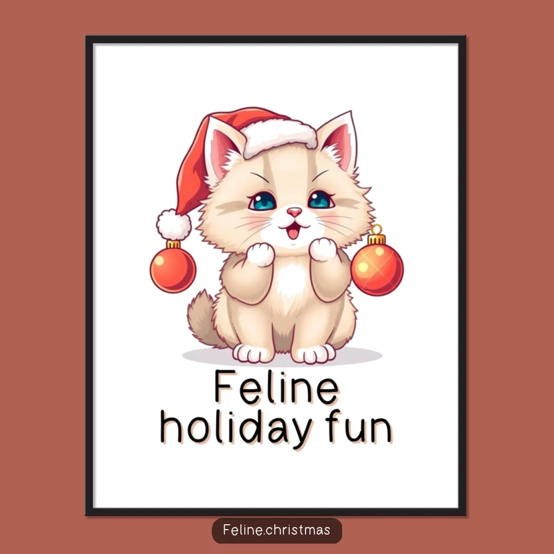 Funny Cat Santa Hat Digital Print: Festive Wall Decor, Playful Kitty, Instant Holiday Gift!