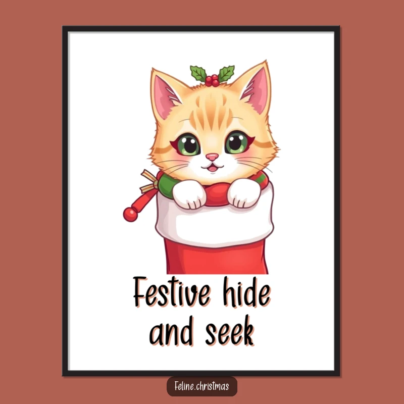 Funny Cat Stocking Digital Art: Festive Peek, Instant Holiday Decor, Funny Gift