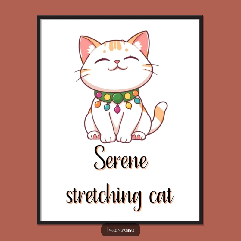 Funny Cat Stretch Digital Art Print: Instant Calm with Content Kitty's Festive Stretch