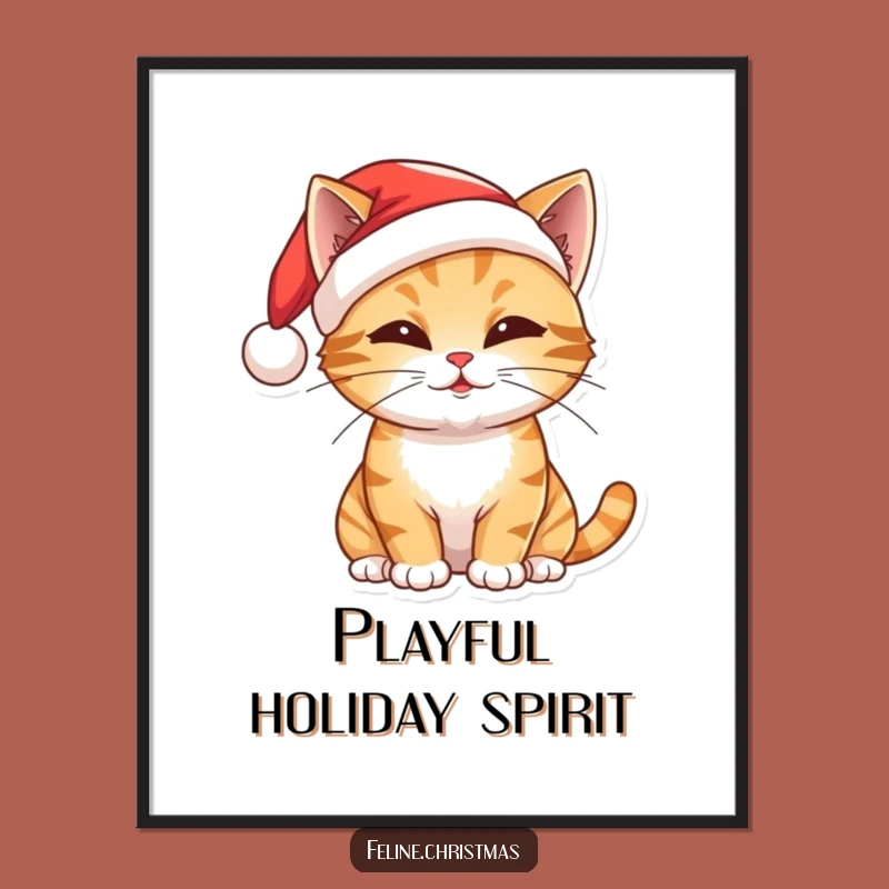 Funny Christmas Cat Digital Art: Playful Santa Kitten, Instant Holiday Decor, Gift