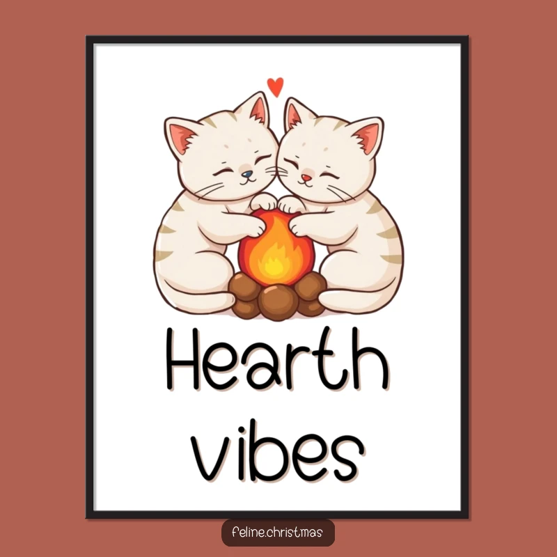 Funny Cozy Cats Hearth Digital Print: Feline Duo Art, Gift