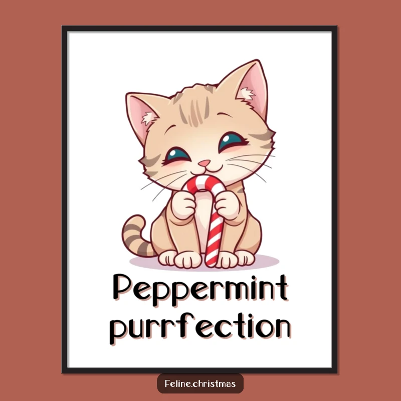 Funny Curious Cat Candy Cane Digital Print - Sweet & Hilarious Holiday Art!