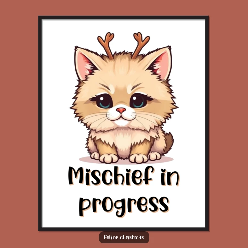 Funny Digital Art: Mischievous Cat Antlers, Instant Holiday Decor, Printable Gift