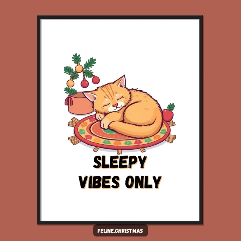 Funny Ginger Cat Sleeping Rug Digital Art - Cozy Feline Wall Decor