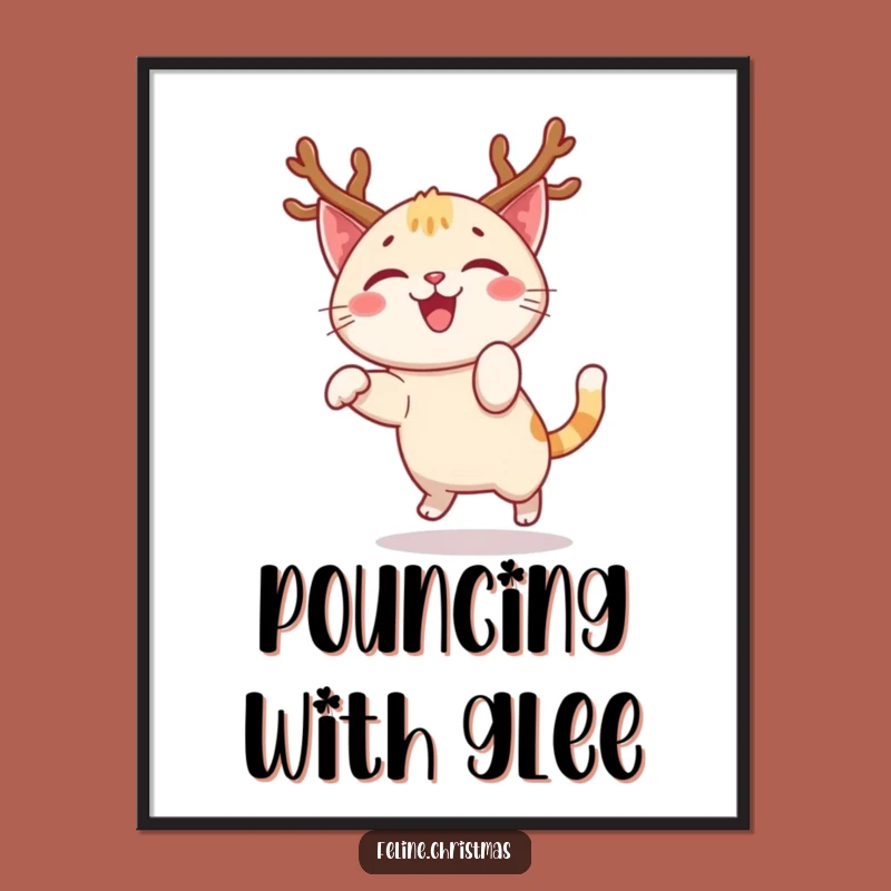 Funny Happy Cat Antlers Pounce Digital Art - Joyful Kitty Decor Gift!