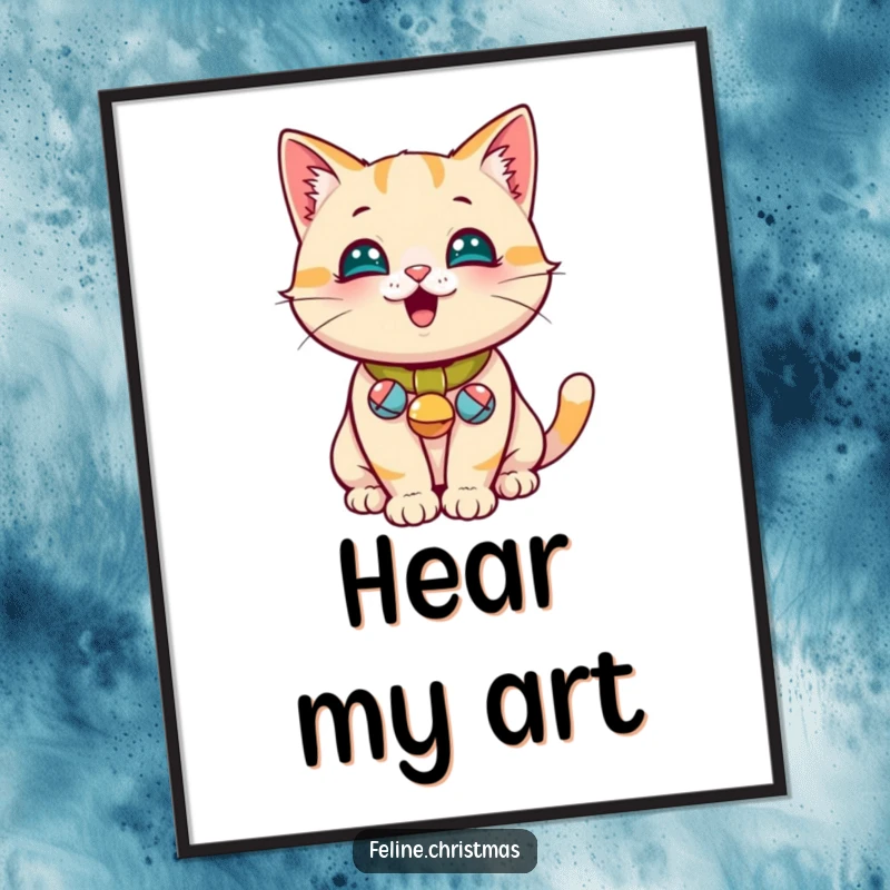Funny Jingle Bell Cat Digital Art Print: A vibrant illustration of a playful cat adorned with jingle bells, full of charm and humor.