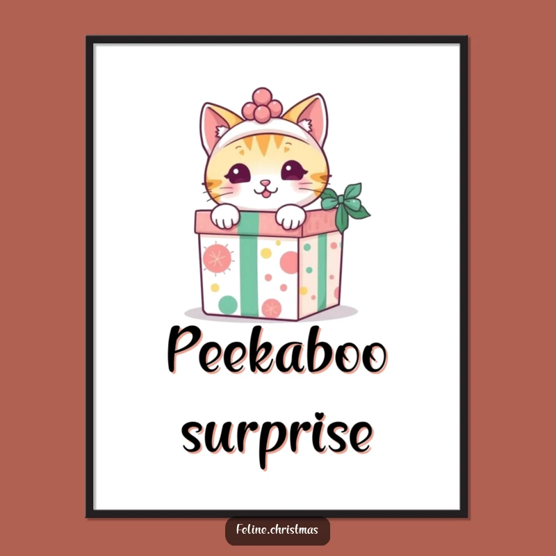 Funny Kawaii Cat Gift Box Digital Art - Instant Holiday Decor