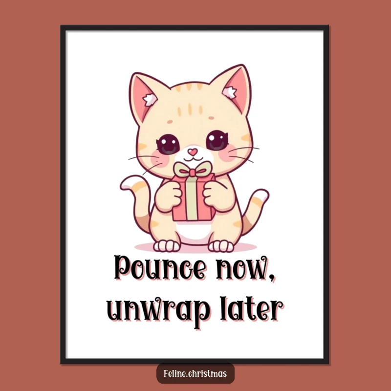 Funny Kawaii Cat Gift Pounce Digital Print: Playful Art, Perfect Funny Art Gift!