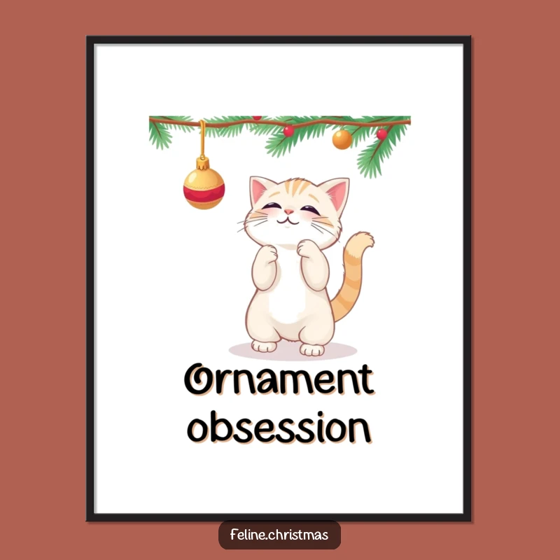 Funny Kawaii Cat Ornament Digital Art - Instant Holiday Decor