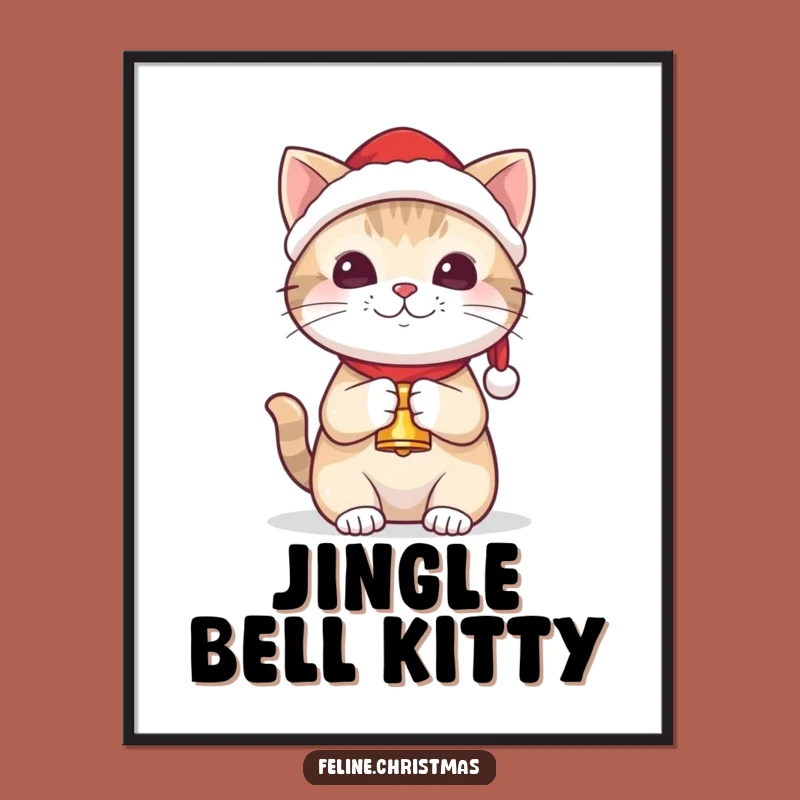 Funny Kawaii Santa Cat Digital Art - Instant Holiday Decor Gift