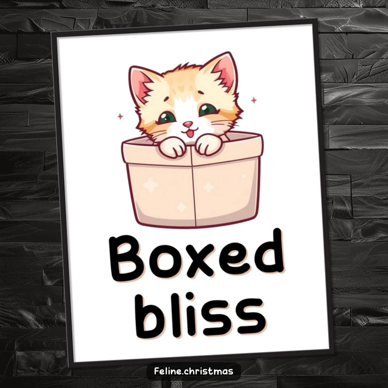 Funny Digital Art Print: A kitten contentedly nestled inside a gift box, embodying a sweet and cozy surprise.