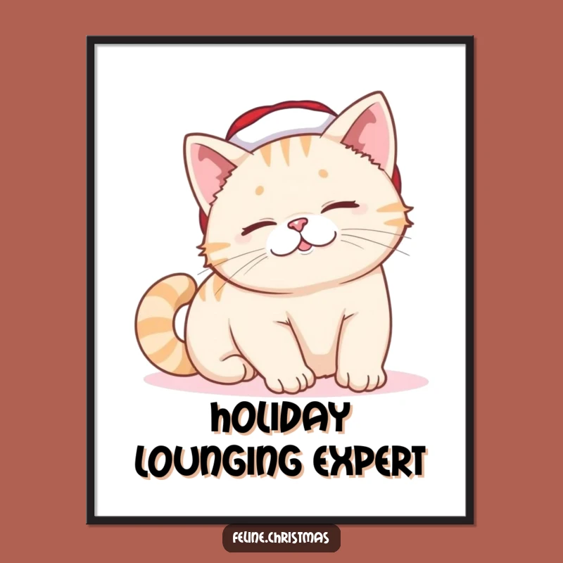 Funny Lazy Cat Santa Hat Digital Print: Instant Cozy Holiday Art