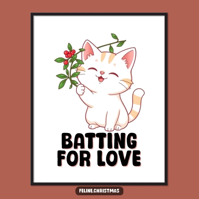 Funny Mistletoe Cat Digital Art - Playful Holiday Decor