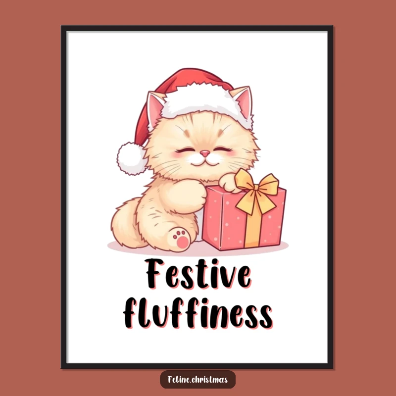 Funny Persian Cat Santa Digital Art: Cute Kitty Kneading Present, Instant Holiday Download