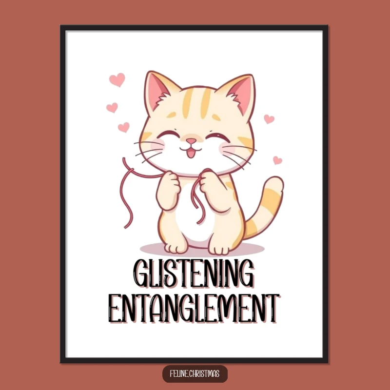 Funny Kawaii Cat Tinsel Digital Art - Festive Wall Decor
