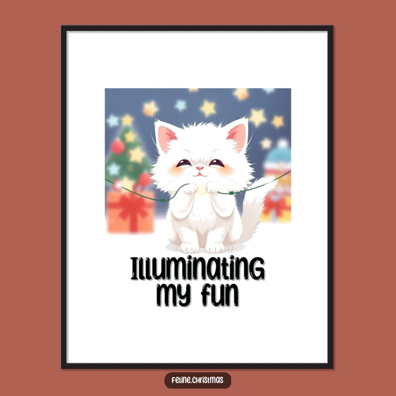 Funny Kawaii Fluffy Cat Light Digital Art: Instant Hilarious Festive Decor!