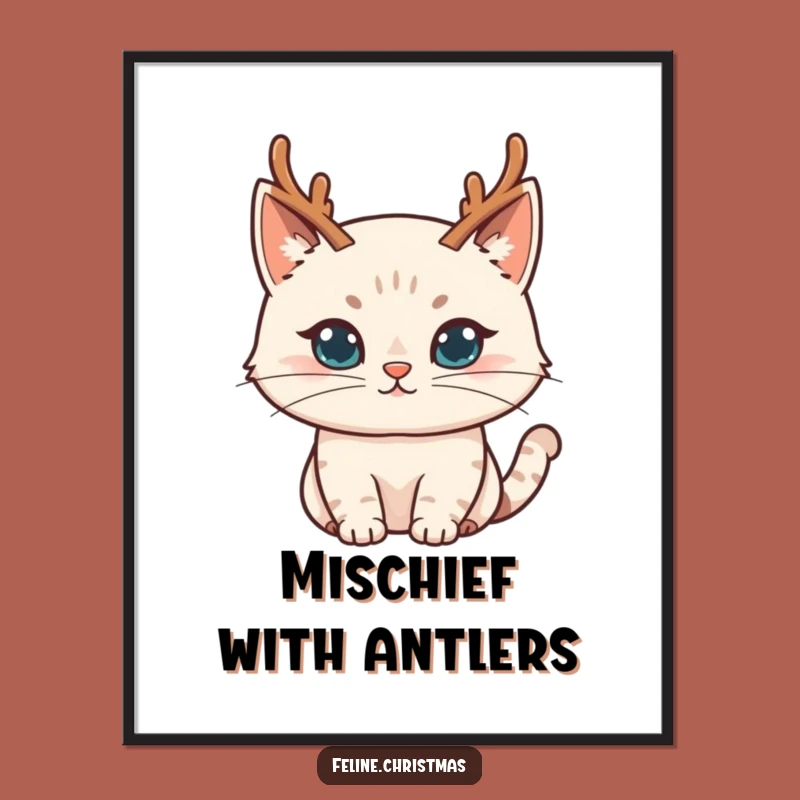 Funny Mischievous Cat Reindeer Digital Art - Festive Wall Decor