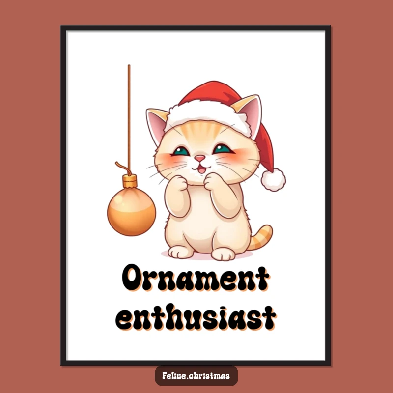 Funny Santa Cat Ornament Batting Digital Art - Festive Kitty Decor Gift!