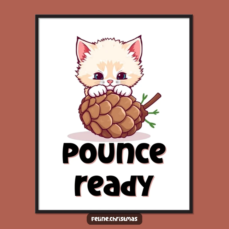 Funny Fluffy Kitten Pinecone Digital Art - Adorable Feline Wall Decor