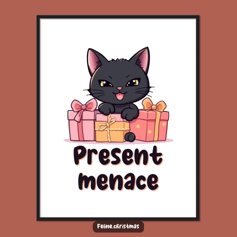 Funny Black Cat Hiding Presents Digital Art - Mischievous Wall Decor