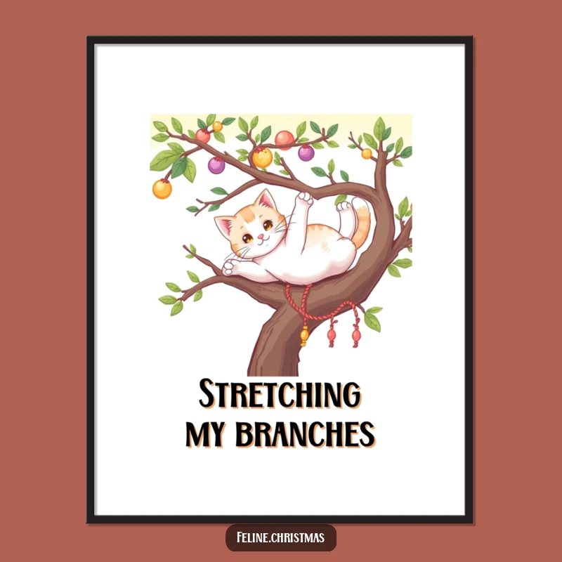 Funny Cat Tree Branch Digital Art - Festive Wall Decor