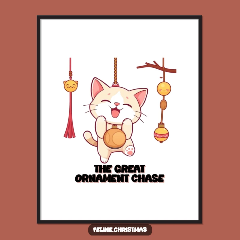 Funny Cat Ornament Digital Art: Playful Pounce, Instant Holiday Decor, Funny Gift