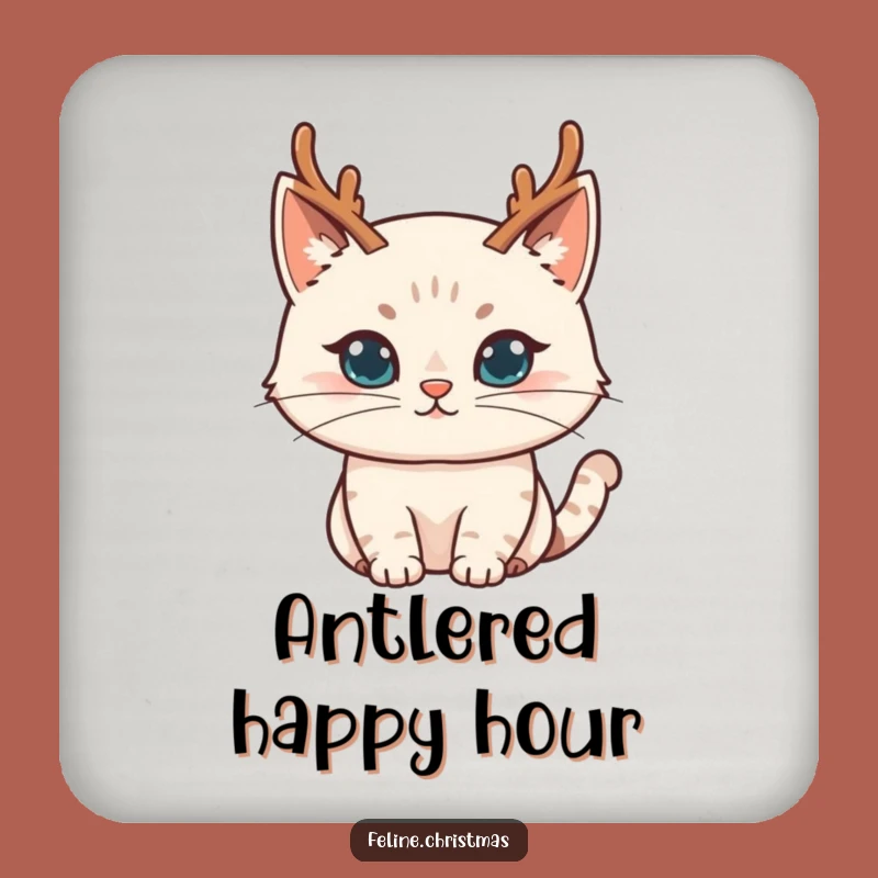Funny Mischievous Cat Reindeer Coaster - Protect Surfaces with Sass