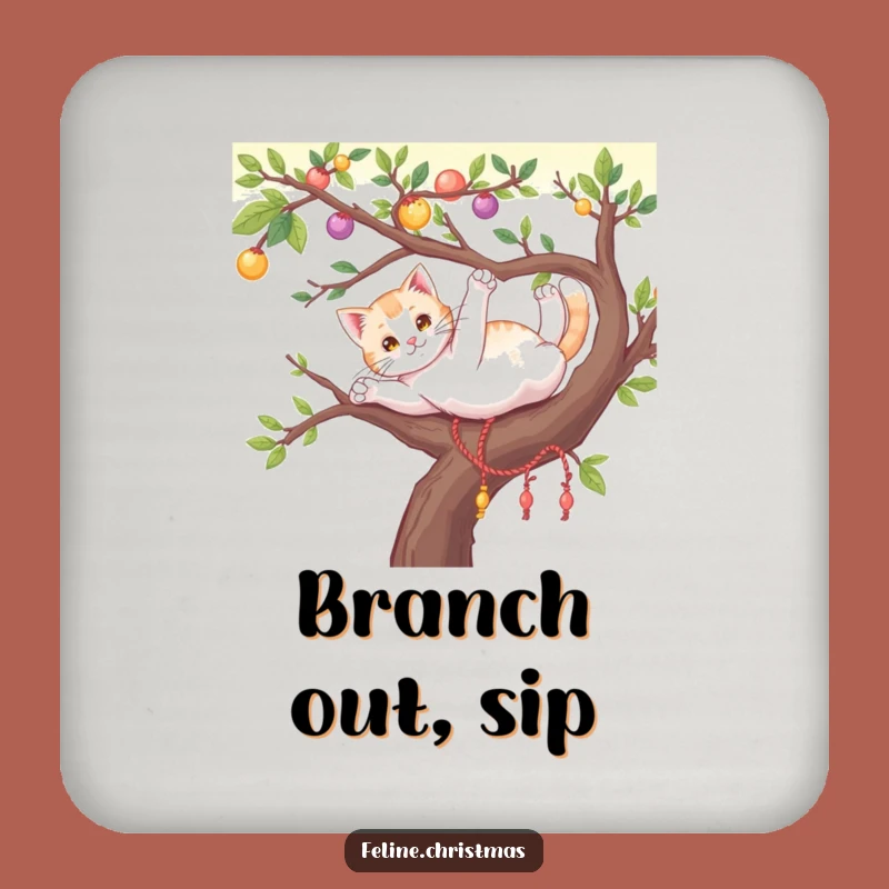 Funny Cat Tree Branch Drink Coaster - Protect Surfaces Artfully