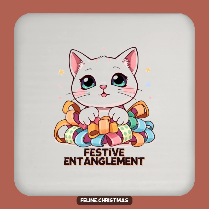 Funny Kawaii Cat Ribbon Peek Coaster - Cute Curious Kitty Drink Gift!