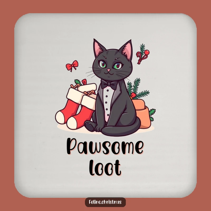 Funny Cat Coaster: Tuxedo Cat, Stocking Guardian