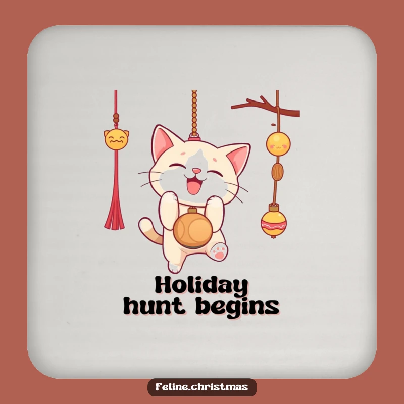 Funny Cat Ornament Coaster: Playful Pounce, Holiday Table Protection, Hilarious Gift