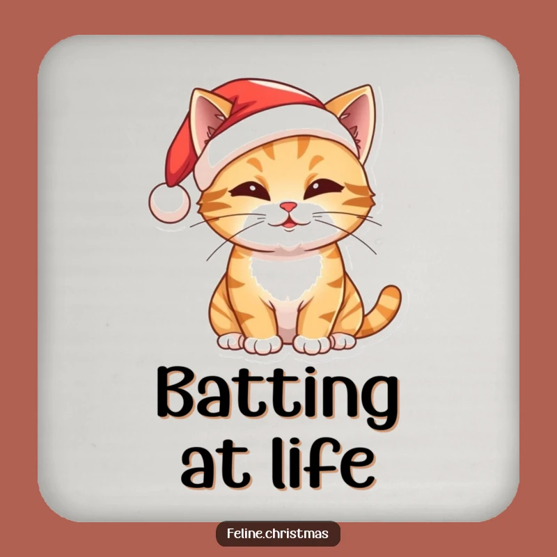 Funny Christmas Cat Coaster: Playful Santa Kitten, Holiday Table Protection, Funny Gift