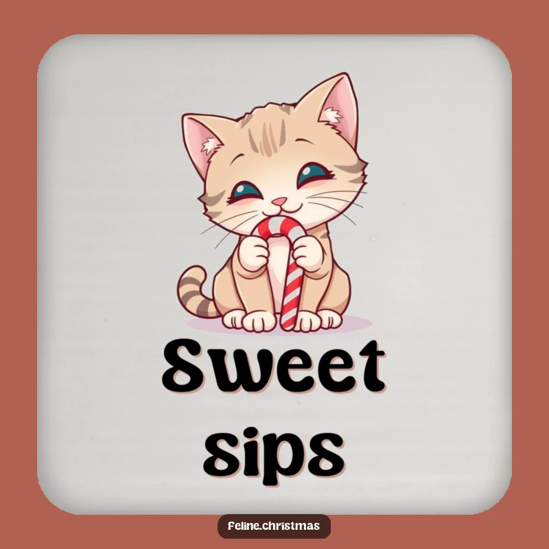 Funny Curious Cat Candy Cane Coaster - Sweet & Hilarious Drink Decor!