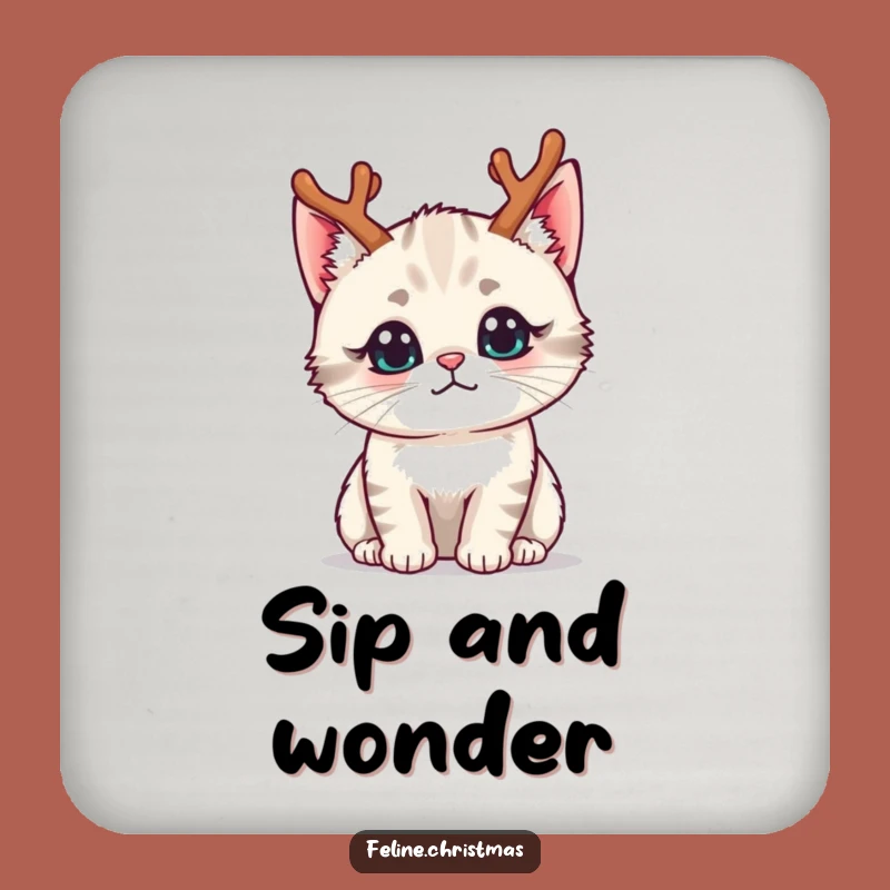 Funny Kawaii Reindeer Cat Coaster Set - Cute Curious Table Gift