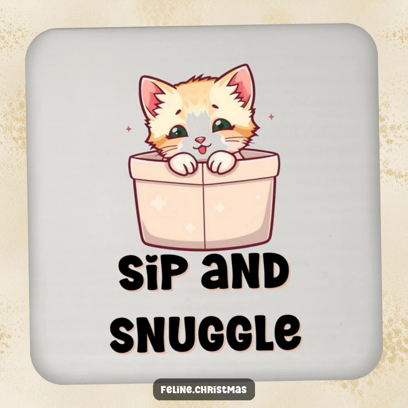 Funny Drink Coaster: A kitten nestled in a gift box, offering playful and cozy protection for your furniture.