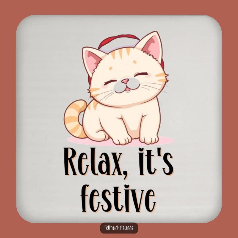 Funny Lazy Cat Santa Hat Coaster Set: Protect Surfaces with Feline Fun