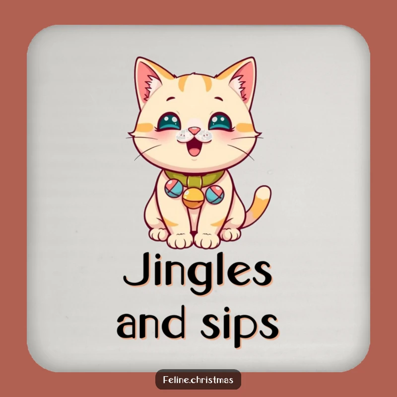Funny Jingle Bell Cat Coaster Set Protecting Surfaces with Charm